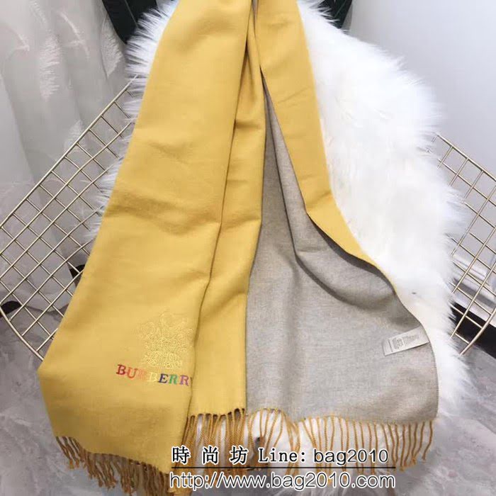 BURBERRY巴寶莉 2018新款 雙色雙面彩色刺繡羊絨圍巾 LLWJ6269